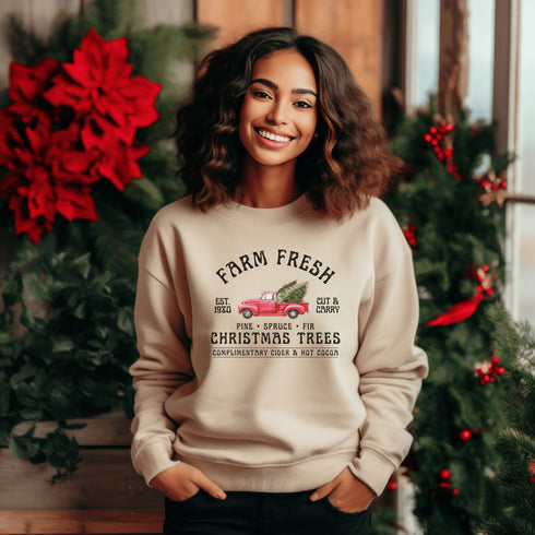 C & Win Sports Farm Fresh Trees Sweatshirt S / Sand - C & Win Sports