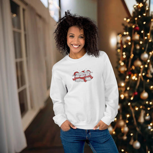 C & Win Sports Embroidered Christmas Cat Sweatshirt White / S - C & Win Sports