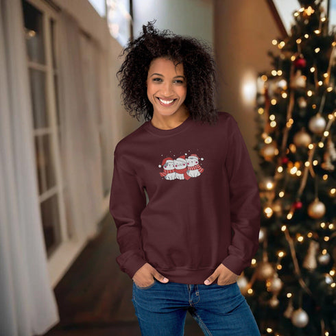 C & Win Sports Embroidered Christmas Cat Sweatshirt Maroon / S - C & Win Sports