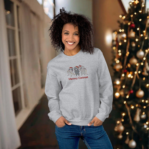 C & Win Sports Meowy Catmas Embroidered Sweatshirt Sport Grey / S - C & Win Sports