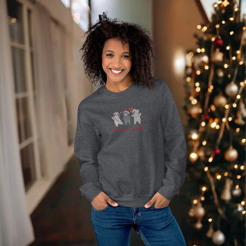 C & Win Sports Meowy Catmas Embroidered Sweatshirt Dark Heather / S - C & Win Sports
