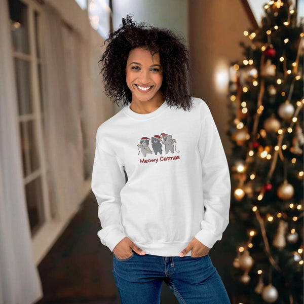 C & Win Sports Meowy Catmas Embroidered Sweatshirt White / S - C & Win Sports