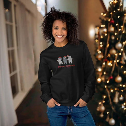 C & Win Sports Meowy Catmas Embroidered Sweatshirt Black / S - C & Win Sports