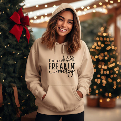 C & Win Sports I'm So freakin' Merry Hoodie Sand / S - C & Win Sports