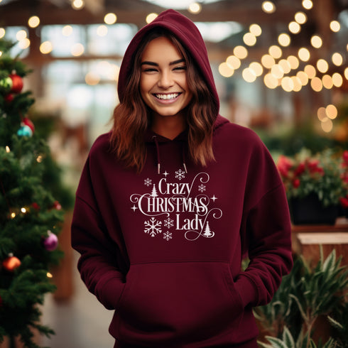 C & Win Sports Crazy Christmas Lady Hoodie Maroon / S - C & Win Sports