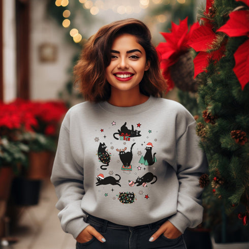 C & Win Sports Christmas Cat Sweatshirt S / Sport Grey - C & Win Sports