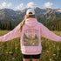 Vintage mountain and wildflower graphic hoodie featuring a matching left chest design and oversized back print on a unisex Gildan 18500 Heavy Blend hoodie available in multiple colors. Perfect for hiking, camping, outdoor adventures, and everyday wear.