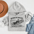 grey hoodie with “When In Doubt Punch It Out” soccer goalie design featuring diving goalkeeper making a save
