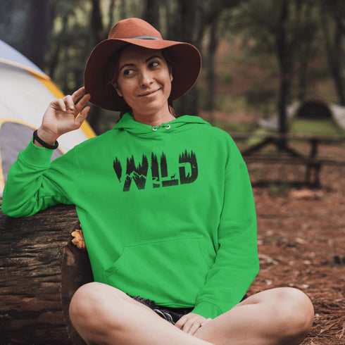 Step into the wild with our unique camping hoodie, featuring a captivating camping scene intricately etched inside the words "Into The Wild". Crafted for outdoor enthusiasts, this hoodie is not just a piece of clothing but a symbol of adventure and exploration.