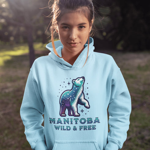 Step into the magic of the north with the Manitoba - Wild & Free hoodie, where rugged beauty meets cozy style.
