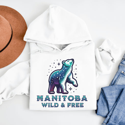 Step into the magic of the north with the Manitoba - Wild & Free hoodie, where rugged beauty meets cozy style.
