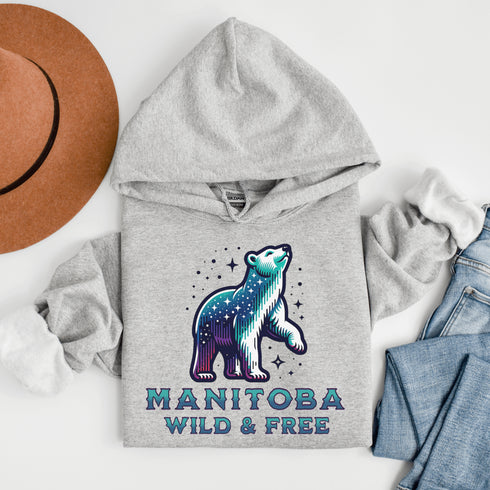 Step into the magic of the north with the Manitoba - Wild & Free hoodie, where rugged beauty meets cozy style.