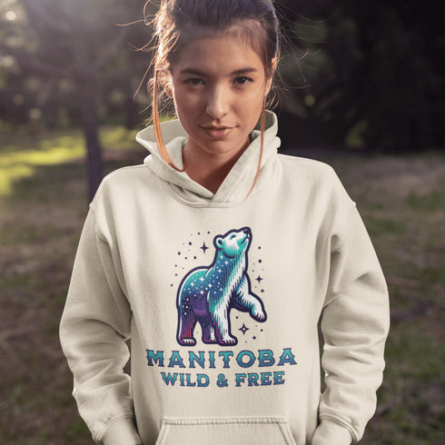 Step into the magic of the north with the Manitoba - Wild & Free hoodie, where rugged beauty meets cozy style.