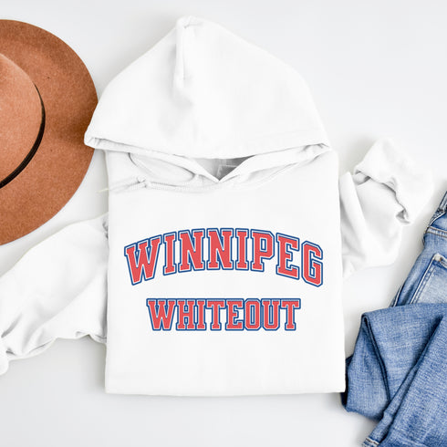 Introducing the ultimate symbol of fan loyalty and community spirit: the "Winnipeg Whiteout" Hoodie, inspired by the electrifying playoff party atmosphere synonymous with our beloved Winnipeg Jets.