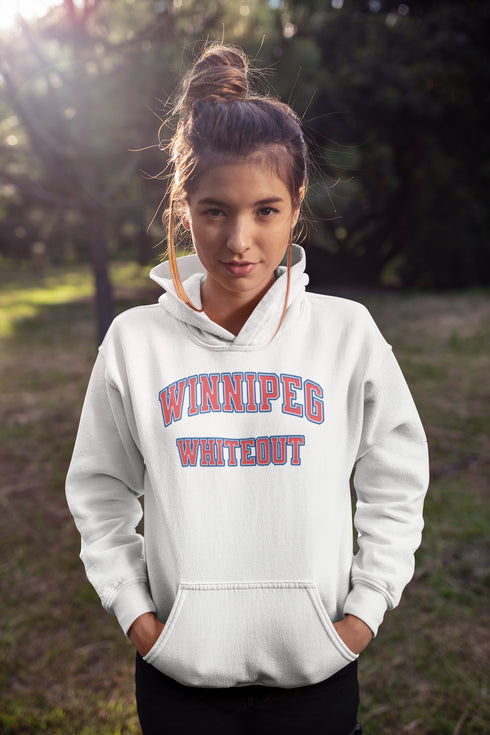 Introducing the ultimate symbol of fan loyalty and community spirit: the "Winnipeg Whiteout" Hoodie, inspired by the electrifying playoff party atmosphere synonymous with our beloved Winnipeg Jets.