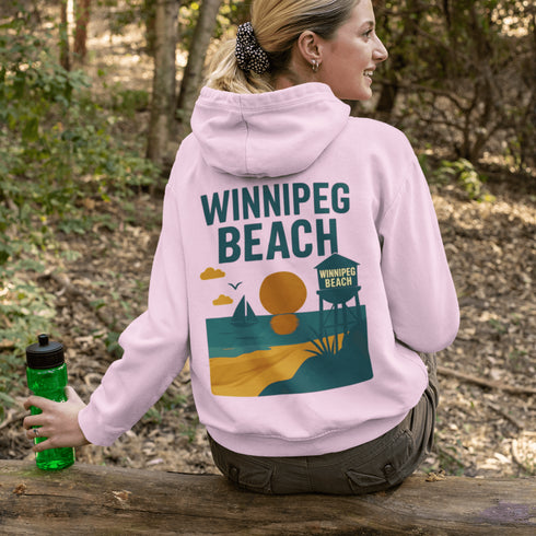 Step into vintage beach town vibes with our Winnipeg Beach Retro Scene hoodie — a stylish throwback to sun-soaked days by the lake.