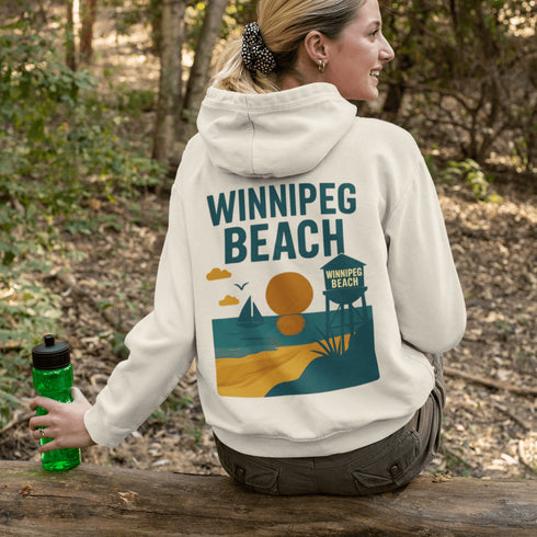 Step into vintage beach town vibes with our Winnipeg Beach Retro Scene hoodie — a stylish throwback to sun-soaked days by the lake.