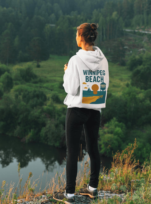 Step into vintage beach town vibes with our Winnipeg Beach Retro Scene hoodie — a stylish throwback to sun-soaked days by the lake.