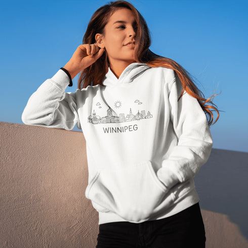 Show your city pride in style with our Winnipeg Doodle Art hoodie — a cozy tribute to the heart of Manitoba, wrapped in minimalist charm.