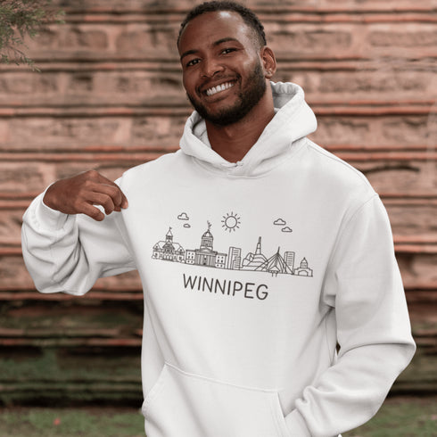 Show your city pride in style with our Winnipeg Doodle Art hoodie — a cozy tribute to the heart of Manitoba, wrapped in minimalist charm.