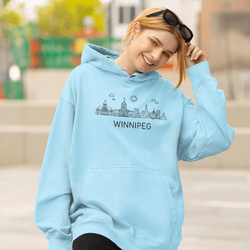 Show your city pride in style with our Winnipeg Doodle Art hoodie — a cozy tribute to the heart of Manitoba, wrapped in minimalist charm.