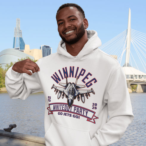 Winnipeg Whiteout Party Hoodie – Jet Mode: Engaged! ✈️❄️🏒 Strap in, Jets fans—this hoodie is taking off faster than a Scheifele breakaway!