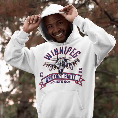 Winnipeg Whiteout Party Hoodie – Jet Mode: Engaged! ✈️❄️🏒 Strap in, Jets fans—this hoodie is taking off faster than a Scheifele breakaway!