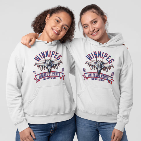 Winnipeg Whiteout Party Hoodie – Jet Mode: Engaged! ✈️❄️🏒 Strap in, Jets fans—this hoodie is taking off faster than a Scheifele breakaway!