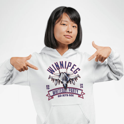 Winnipeg Whiteout Party Hoodie – Jet Mode: Engaged! ✈️❄️🏒 Strap in, Jets fans—this hoodie is taking off faster than a Scheifele breakaway!