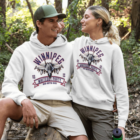 Winnipeg Whiteout Party Hoodie – Jet Mode: Engaged! ✈️❄️🏒 Strap in, Jets fans—this hoodie is taking off faster than a Scheifele breakaway!