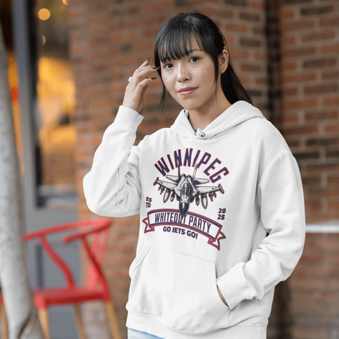 Winnipeg Whiteout Party Hoodie – Jet Mode: Engaged! ✈️❄️🏒 Strap in, Jets fans—this hoodie is taking off faster than a Scheifele breakaway!