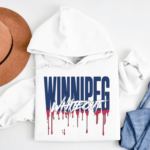 Get ready to paint the playoffs white—literally! This hoodie features Winnipeg Whiteout splashed across the front in a drippy paint font.