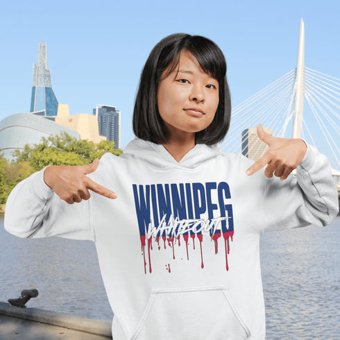 Get ready to paint the playoffs white—literally! This hoodie features Winnipeg Whiteout splashed across the front in a drippy paint font.