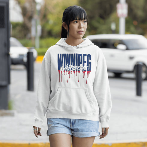 Get ready to paint the playoffs white—literally! This hoodie features Winnipeg Whiteout splashed across the front in a drippy paint font.