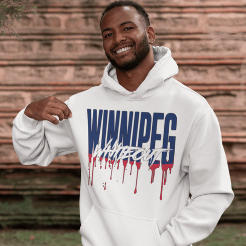 Get ready to paint the playoffs white—literally! This hoodie features Winnipeg Whiteout splashed across the front in a drippy paint font.