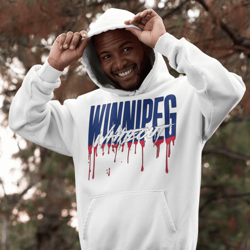Get ready to paint the playoffs white—literally! This hoodie features Winnipeg Whiteout splashed across the front in a drippy paint font.