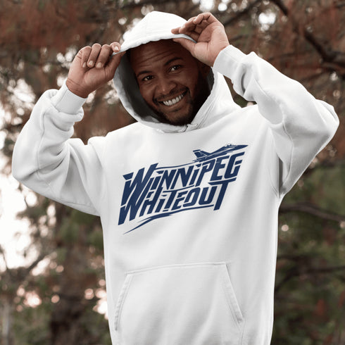 Buckle up, Jets fans—this hoodie is cleared for takeoff! Featuring "Winnipeg Whiteout" in a bold fighter jet font, this hoodie is ready to soar into playoffs.