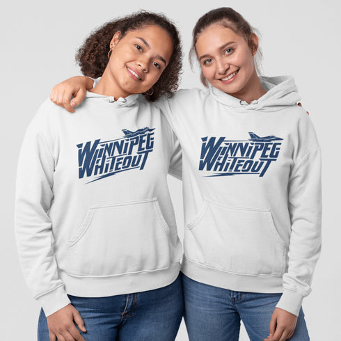 Buckle up, Jets fans—this hoodie is cleared for takeoff! Featuring "Winnipeg Whiteout" in a bold fighter jet font, this hoodie is ready to soar into playoffs.