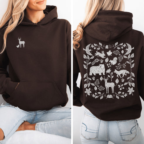 Featuring a collage of woodland animals on the back, this design captures the essence of nature's charm with creatures like foxes, bears and squirrels nestled among lush foliage.