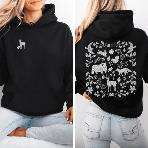 Featuring a collage of woodland animals on the back, this design captures the essence of nature's charm with creatures like foxes, bears and squirrels nestled among lush foliage.