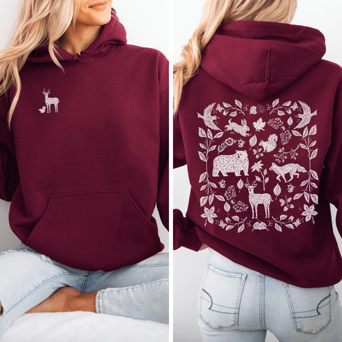 Featuring a collage of woodland animals on the back, this design captures the essence of nature's charm with creatures like foxes, bears and squirrels nestled among lush foliage.