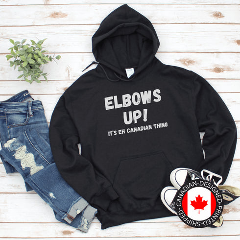 Whether you’re battling for the puck, defending your spot in a Tim Hortons lineup, or just throwing some friendly chirps at your beer league buddies, "Elbows Up!" is a way of life.
