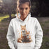This beautifully crafted hoodie showcases a loving mother fox and her playful kit sitting in a cozy bed of fall foliage, surrounded by vibrant autumn leaves.