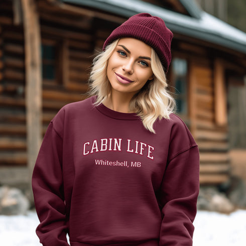 Introducing our customizable gender-neutral sweatshirt, perfect for anyone who loves cabin life and camping!