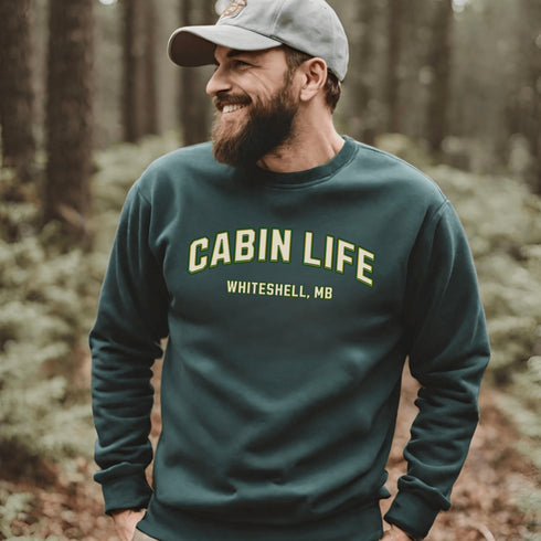 Introducing our customizable gender-neutral sweatshirt, perfect for anyone who loves cabin life and camping!
