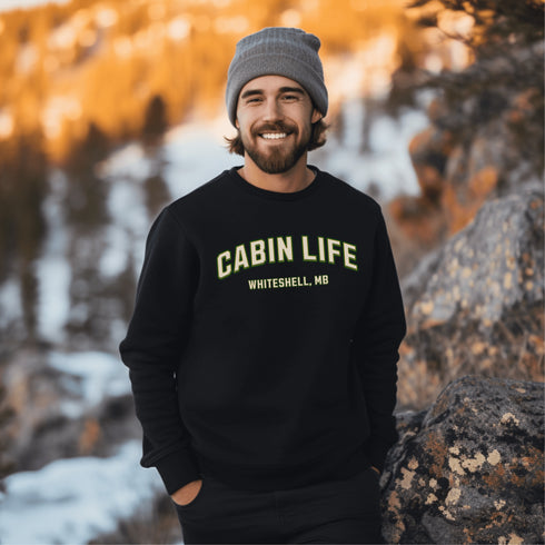 Introducing our customizable gender-neutral sweatshirt, perfect for anyone who loves cabin life and camping!