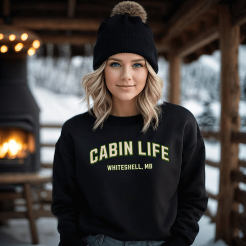 Introducing our customizable gender-neutral sweatshirt, perfect for anyone who loves cabin life and camping!