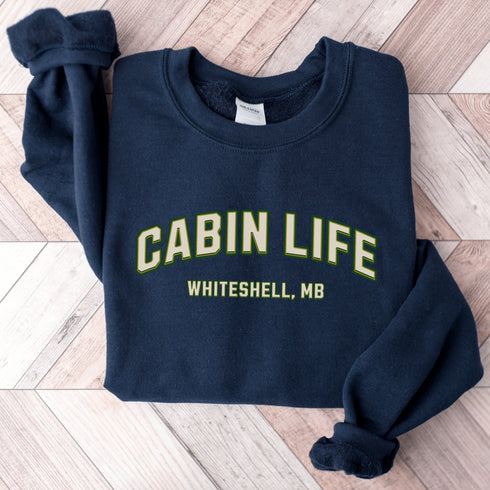 Introducing our customizable gender-neutral sweatshirt, perfect for anyone who loves cabin life and camping!
