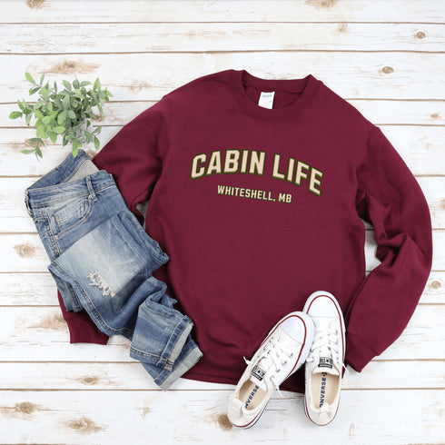 Introducing our customizable gender-neutral sweatshirt, perfect for anyone who loves cabin life and camping!