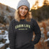 Introducing our customizable gender-neutral sweatshirt, perfect for anyone who loves cabin life and camping!